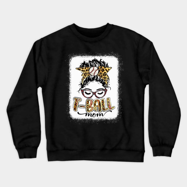 T-ball Mom Messy Bun Leopard Shirt Baseball Mom Leopard Crewneck Sweatshirt by Wonder man 